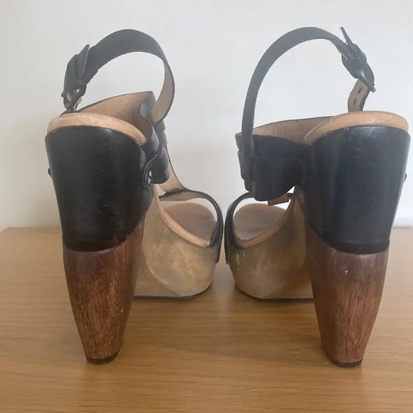 All Saints leather and wood platform sandals - Picture 3 of 6